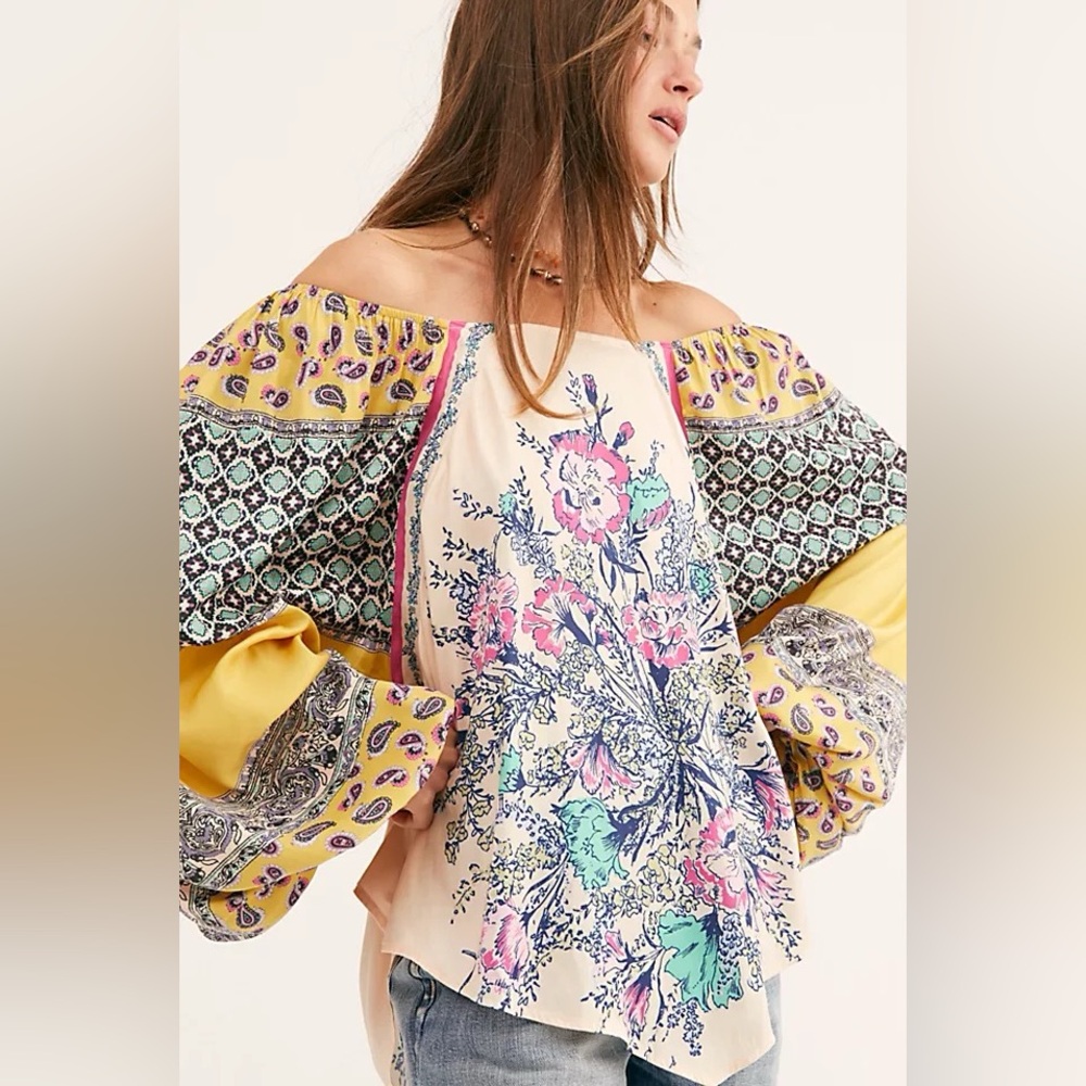 Free People Floral Positano Printed Blouse XS